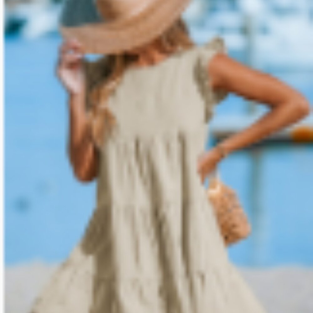 NWT Khaki Flutter Sleeve Paneled Skirt Mini Dress - Picture 2 of 7